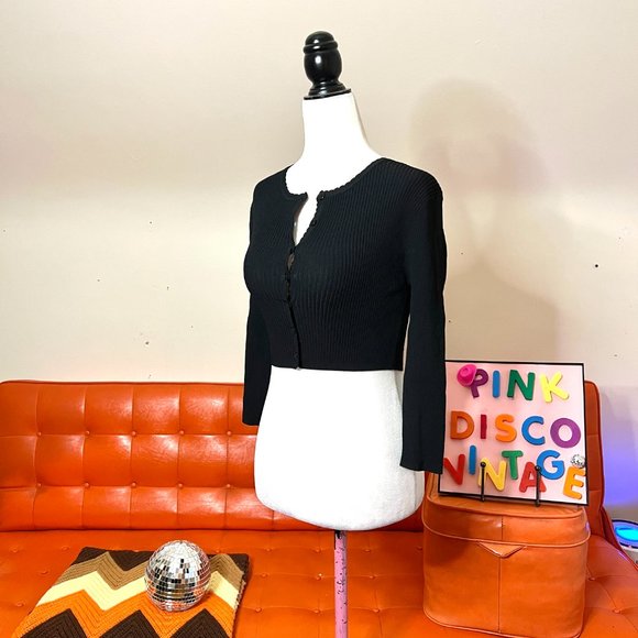 ‼️END OF SUMMER SALE ‼️
 90's/Y2K  Black Baby Doll Cardigan - Picture 2 of 7